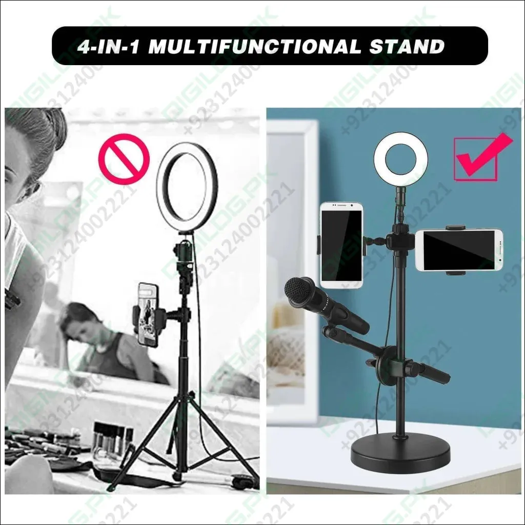 Live Stream Ring Light With Phone Holder And Microphone Stand 3 Light Modes 9 Brightness Level