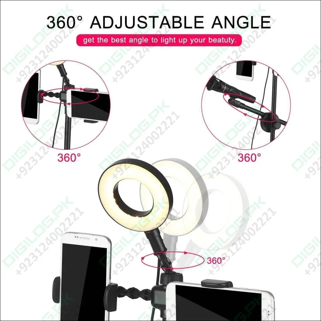 Live Stream Ring Light With Phone Holder And Microphone Stand 3 Light Modes 9 Brightness Level