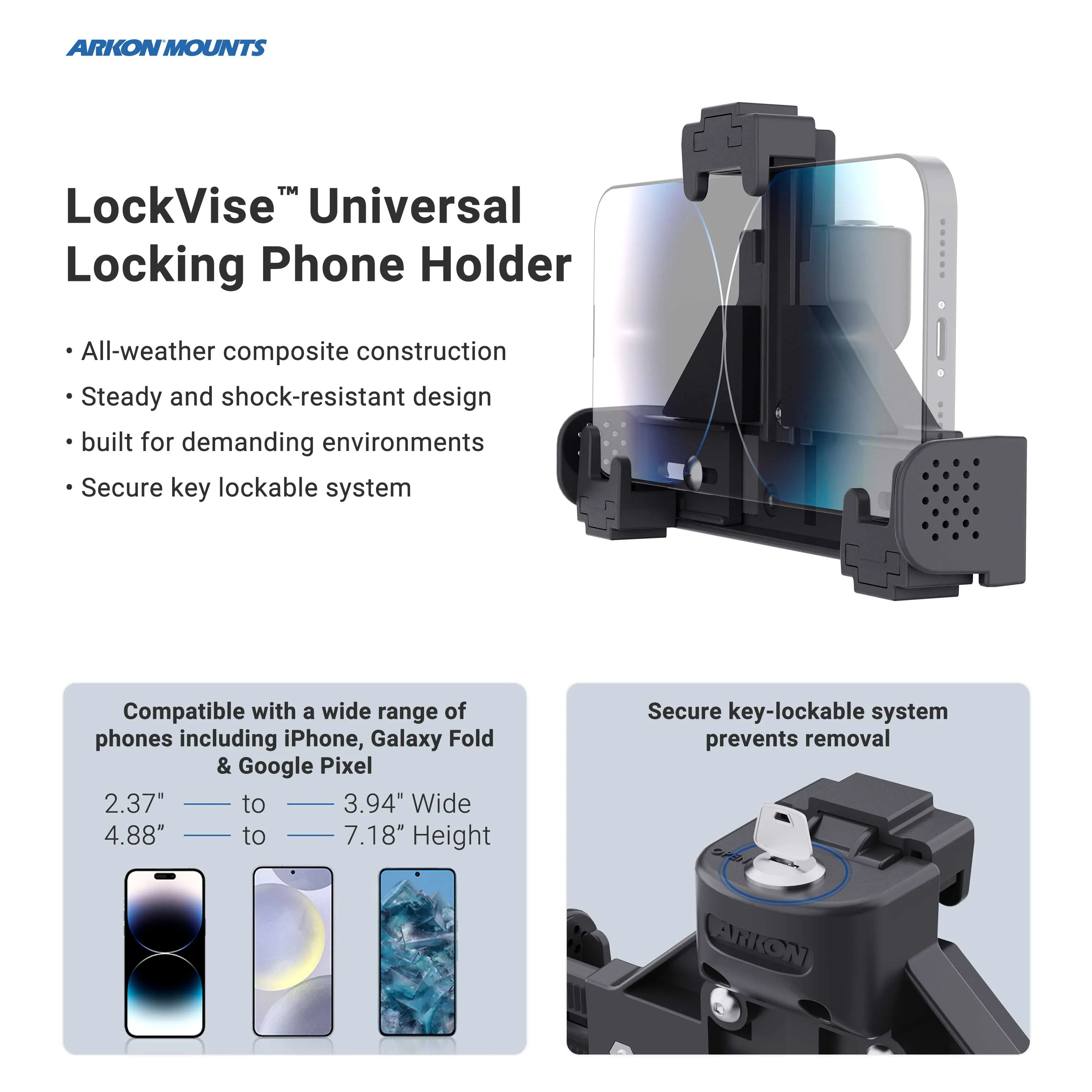 LockVise® Locking Phone Holder with 0CT0™ Series Adhesive Mount