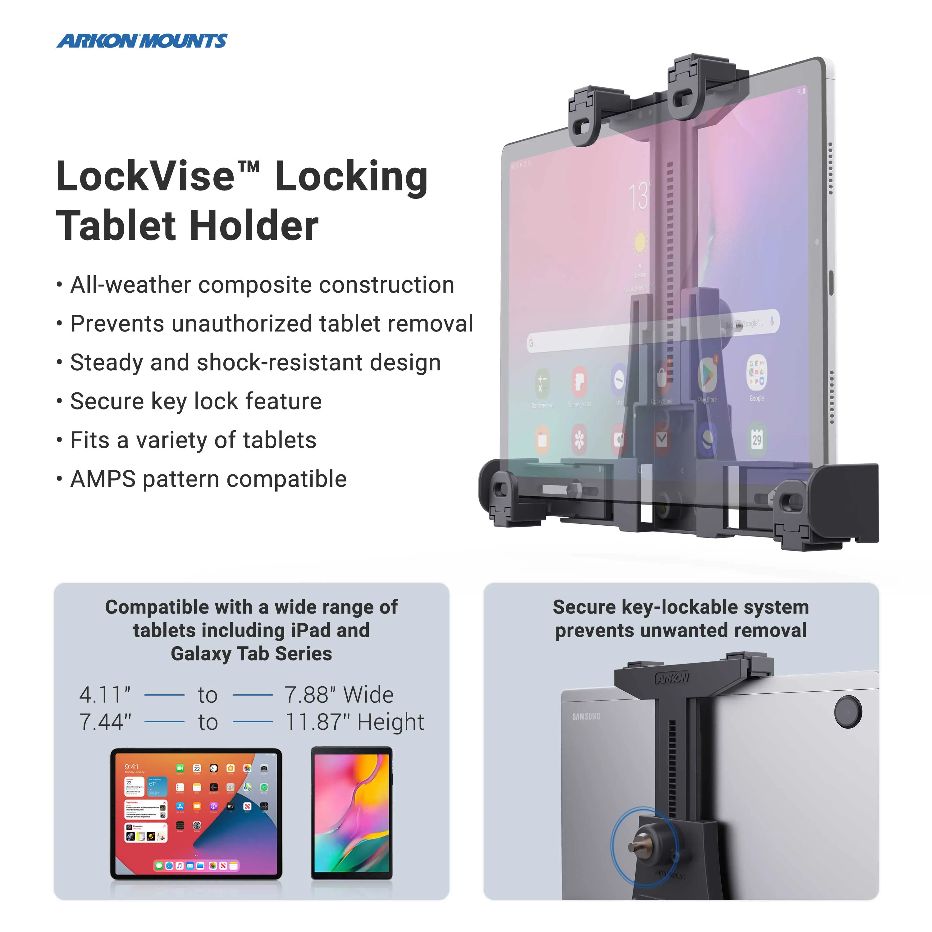 LockVise™ Locking Tablet Mount with Multi-Angle Arm