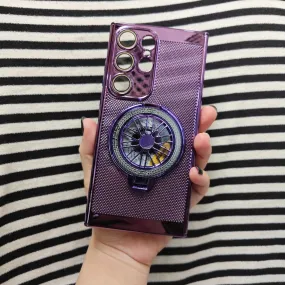 Luxury Plating Heat Dissipation Mesh Grid Magnetic Gyroscope Rotating Bracket Case For Samsung Galaxy S24