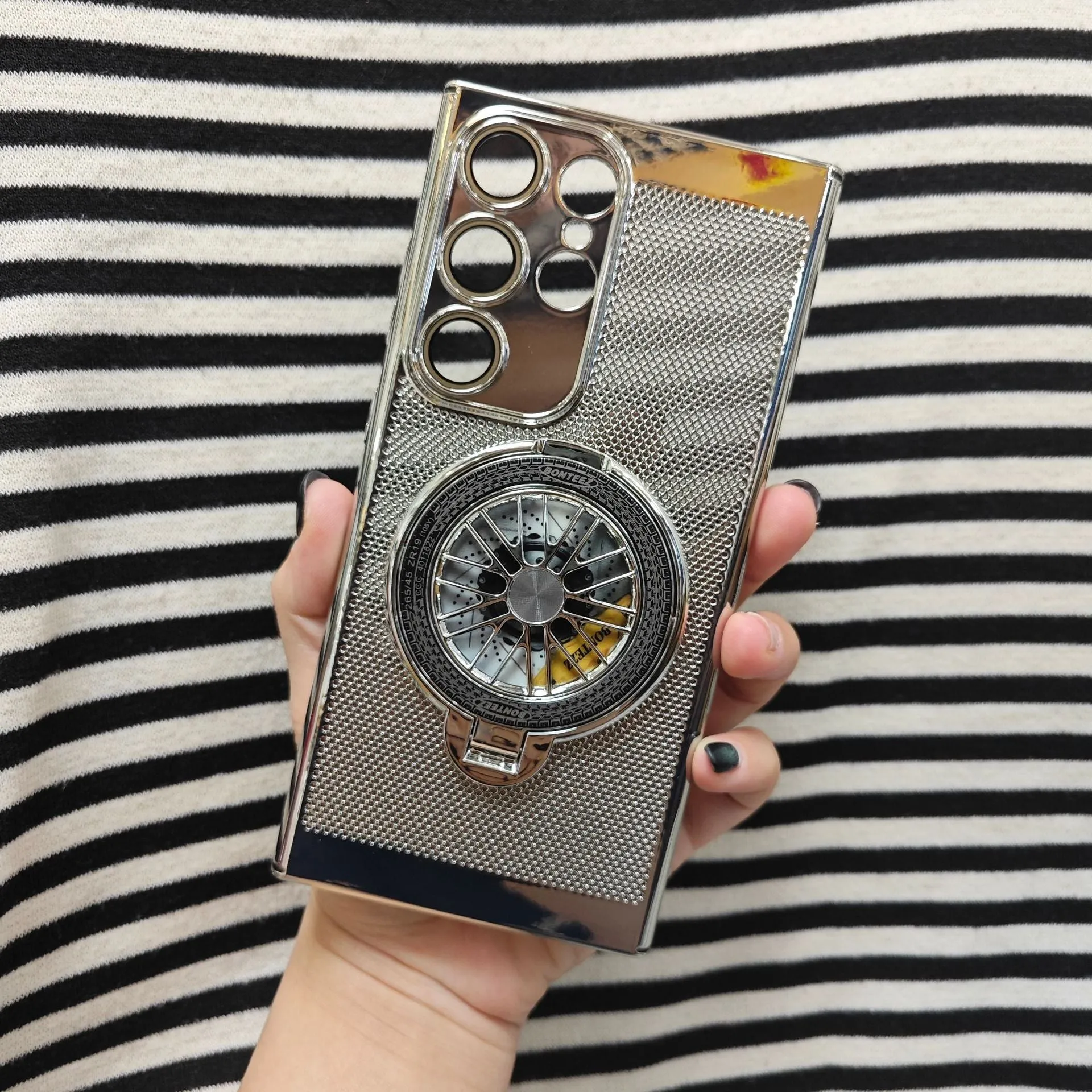 Luxury Plating Heat Dissipation Mesh Grid Magnetic Gyroscope Rotating Bracket Case For Samsung Galaxy S24