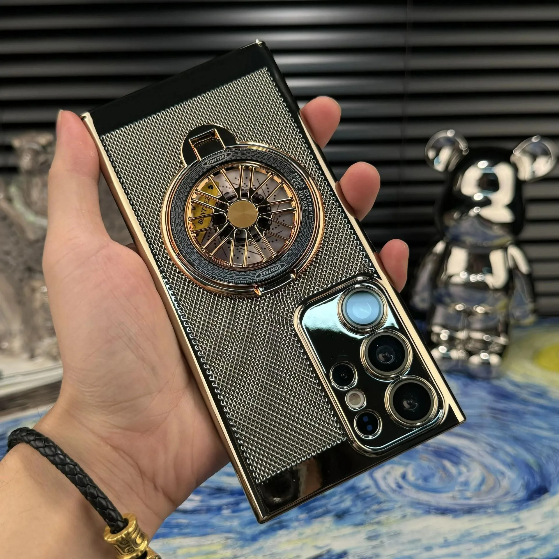 Luxury Plating Heat Dissipation Mesh Grid Magnetic Gyroscope Rotating Bracket Case For Samsung Galaxy S24