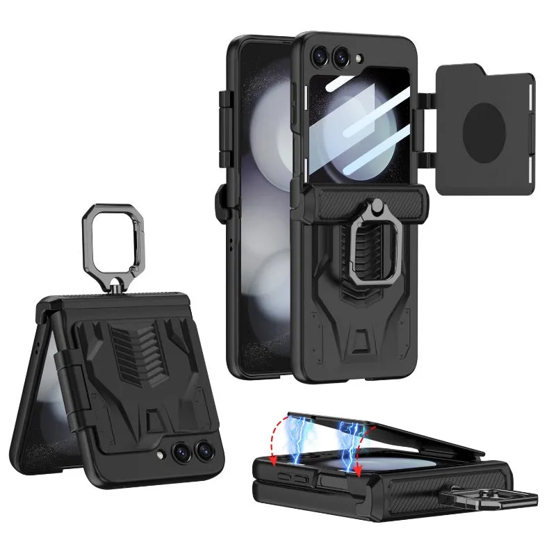 Magnetic Hinge Armor Phone Armor Case With Ring Bracket And Screen  For Samsung Galaxy Z Flip 5