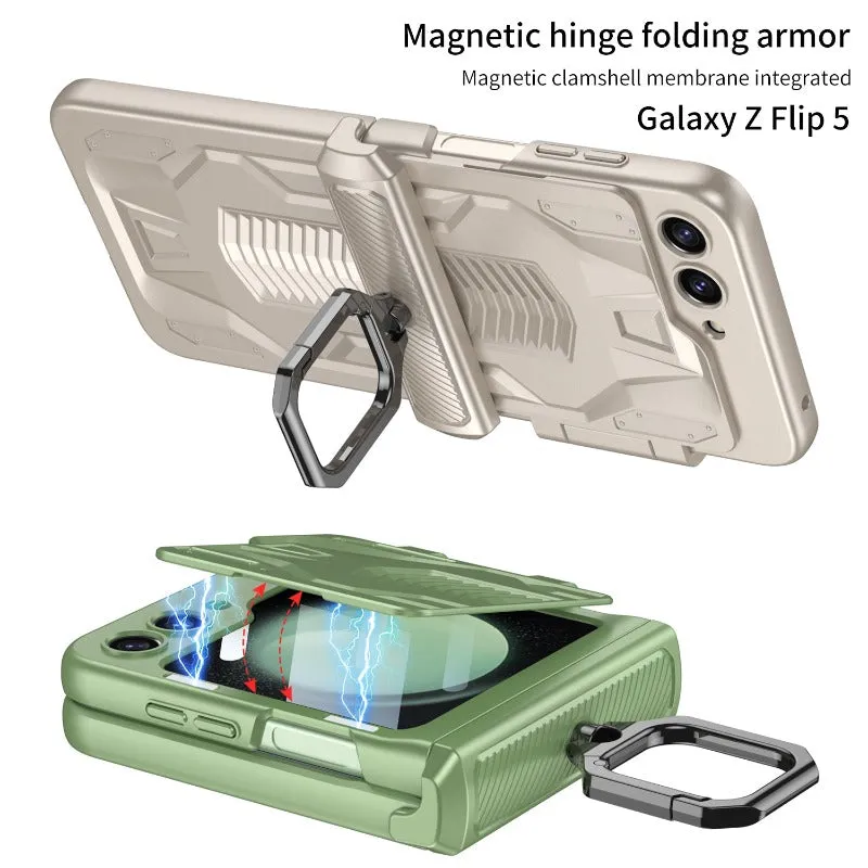 Magnetic Hinge Armor Phone Armor Case With Ring Bracket And Screen  For Samsung Galaxy Z Flip 5