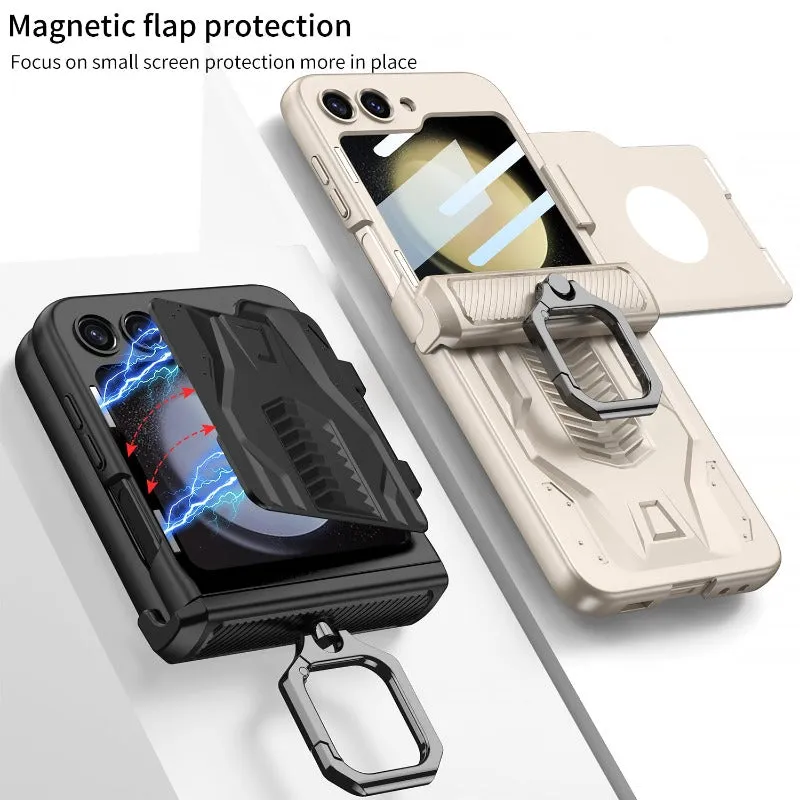 Magnetic Hinge Armor Phone Armor Case With Ring Bracket And Screen  For Samsung Galaxy Z Flip 5