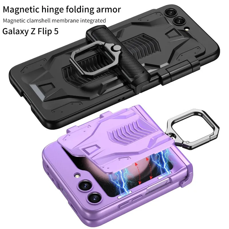 Magnetic Hinge Armor Phone Armor Case With Ring Bracket And Screen  For Samsung Galaxy Z Flip 5