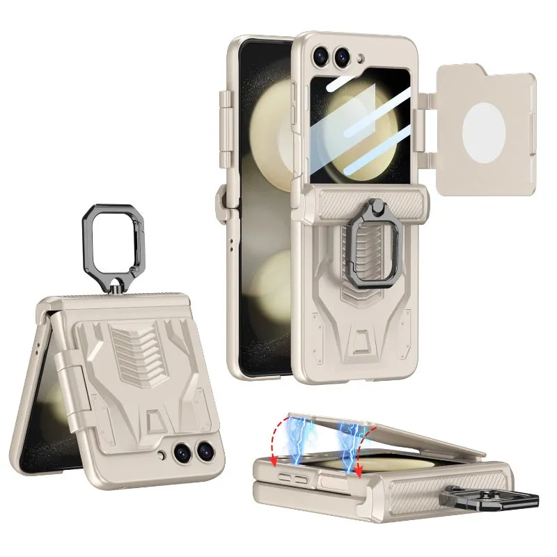 Magnetic Hinge Armor Phone Armor Case With Ring Bracket And Screen  For Samsung Galaxy Z Flip 5