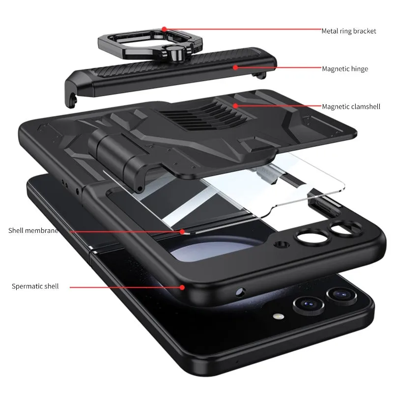 Magnetic Hinge Armor Phone Armor Case With Ring Bracket And Screen  For Samsung Galaxy Z Flip 5