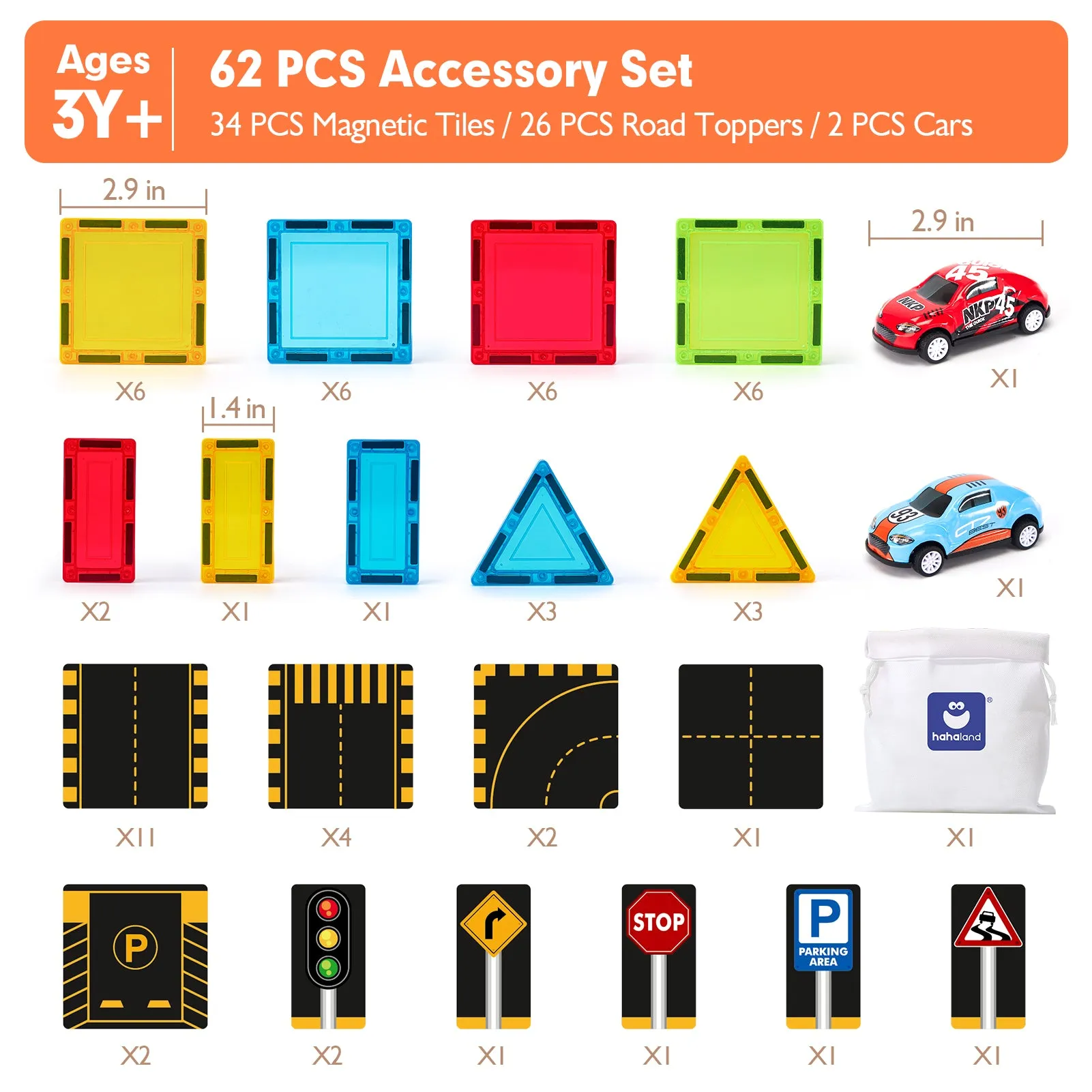 Magnetic Tiles Road Toppers with Cars for 3-5