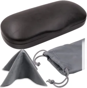 Men Hard Eyeglass Case for Small medium Frames - Glasses Case Holder with pouch and Cleaning Cloth (AS196 Dark Grey)