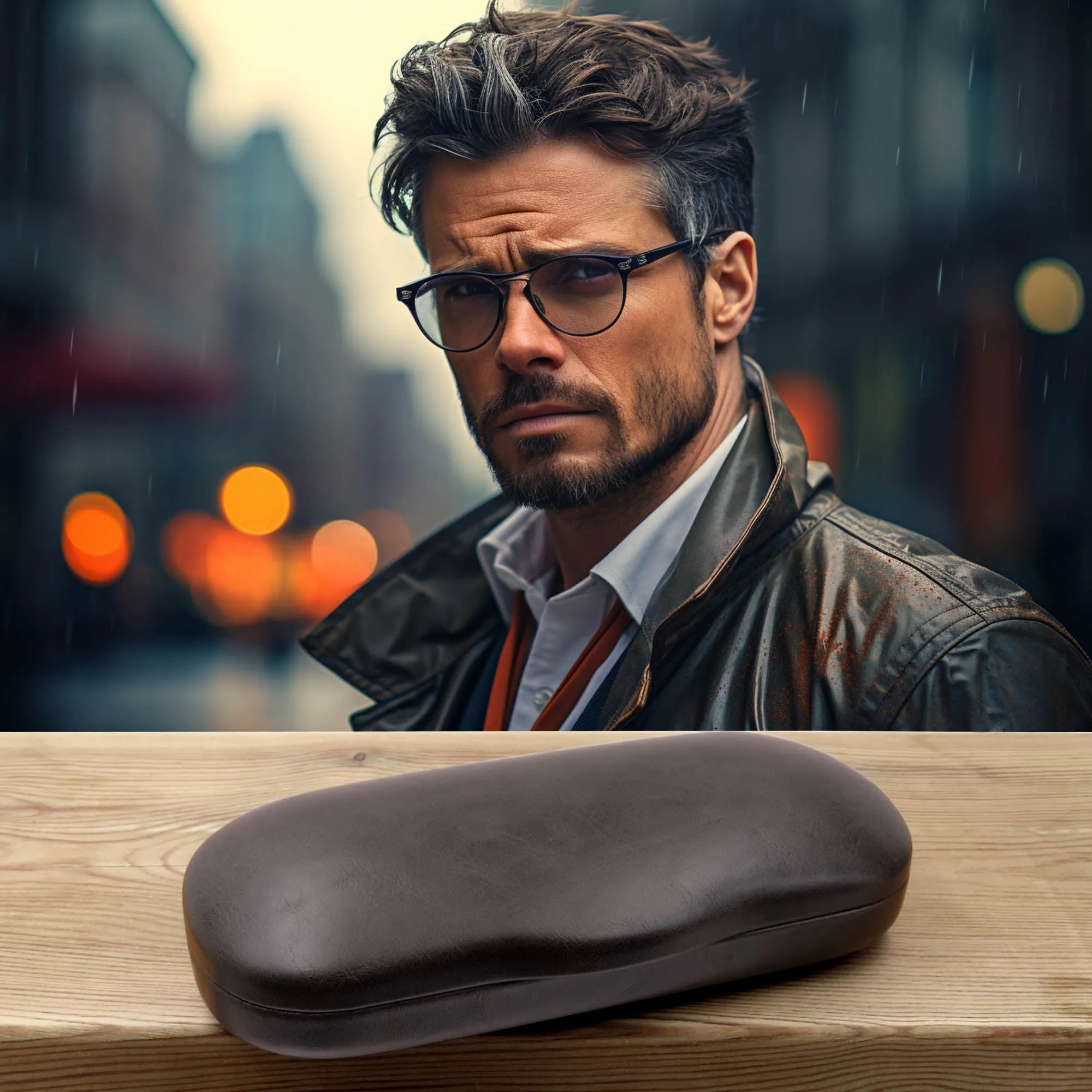 Men Hard Eyeglass Case for Small medium Frames - Glasses Case Holder with pouch and Cleaning Cloth (AS196 Dark Grey)