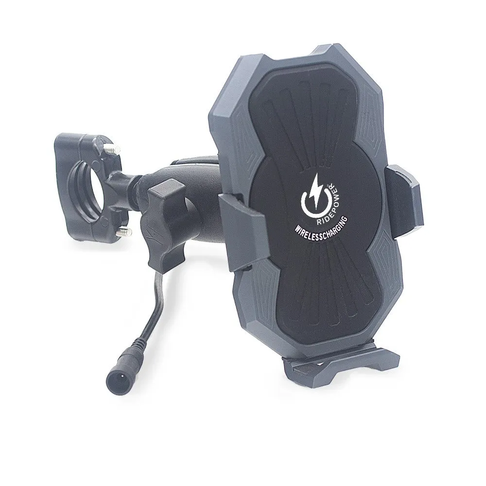 Metal Inductive Wireless charging Phone Mount with 1 1/2" Handlebar Adapter, articulating ball mounting & Quick Disconnect Power Cable