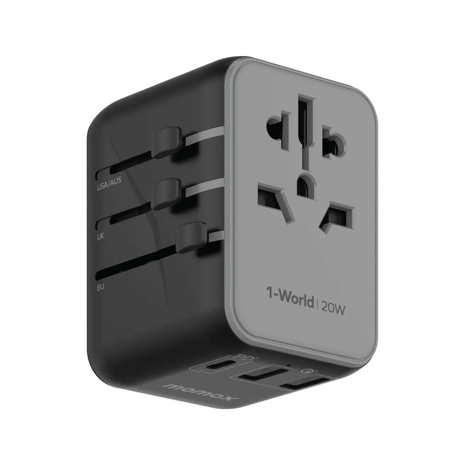 MOMAX 1-World 20W 3-Port   AC Charger Universal Travel Adapter