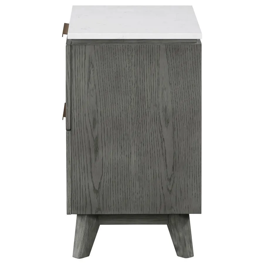 Nathan 2-drawer Nightstand with USB Port White Marble and Grey