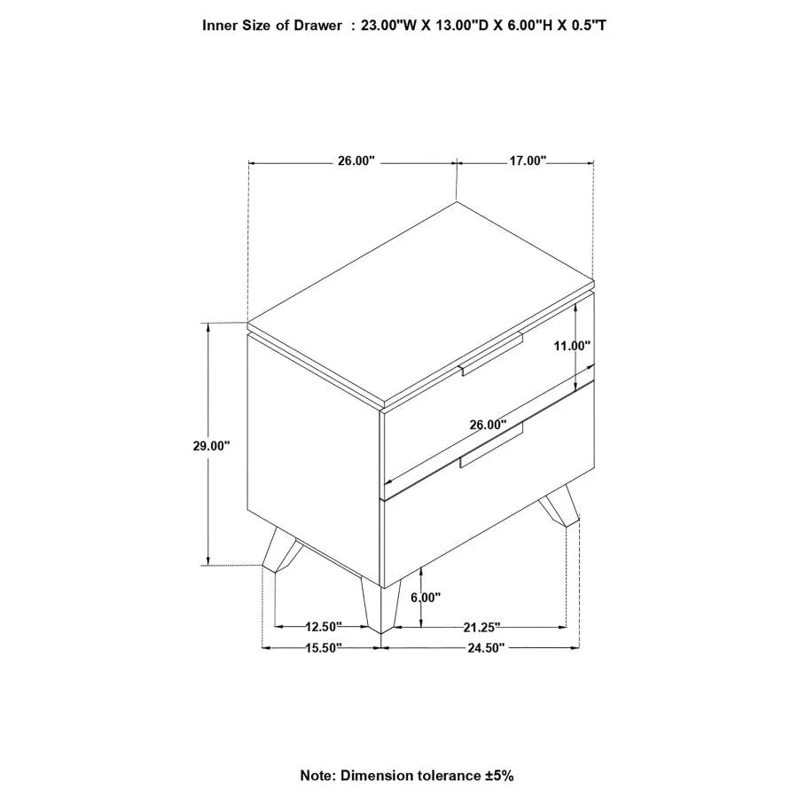 Nathan 2-drawer Nightstand with USB Port White Marble and Grey