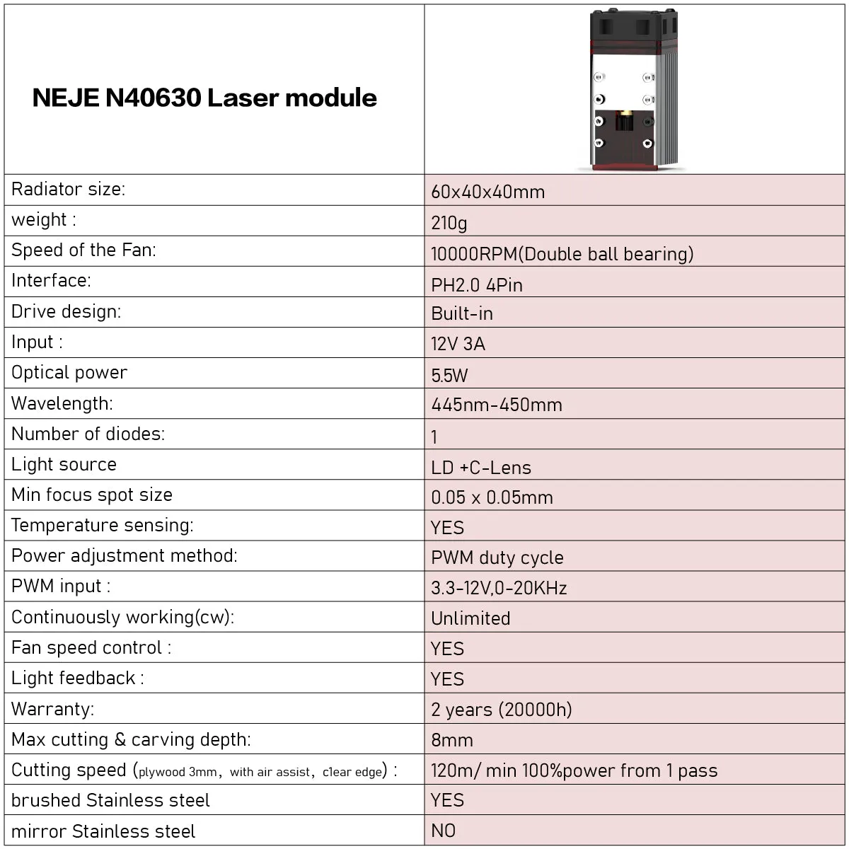 NEJE N40630 450nm 6W Laser Module for Carving and Cutting