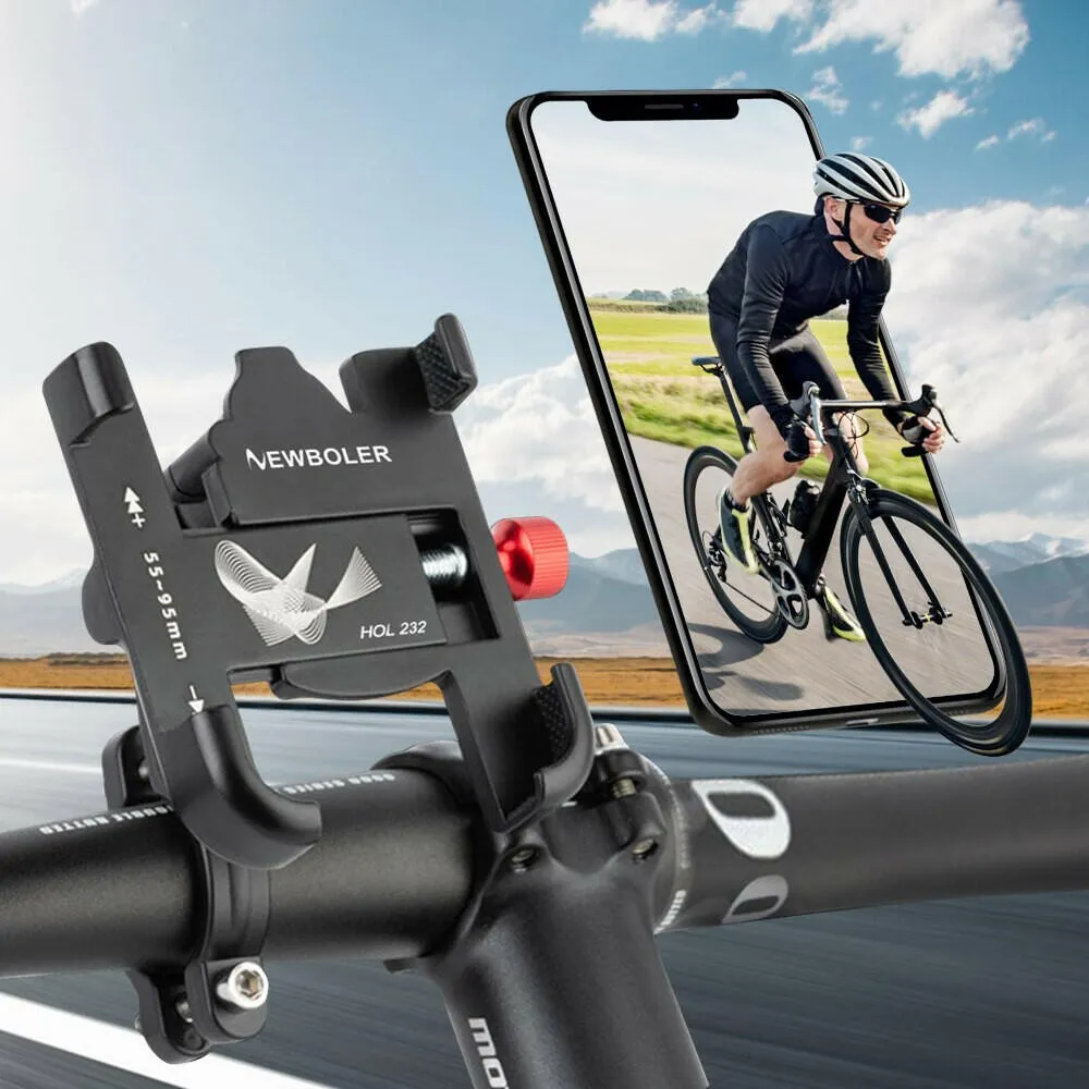 NEWBOLER MTB Phone Mount Stand Bicycle Holder 360 Degrees Rotatable Aluminum Adjustable Bike Phone Holder Nonslip Holder