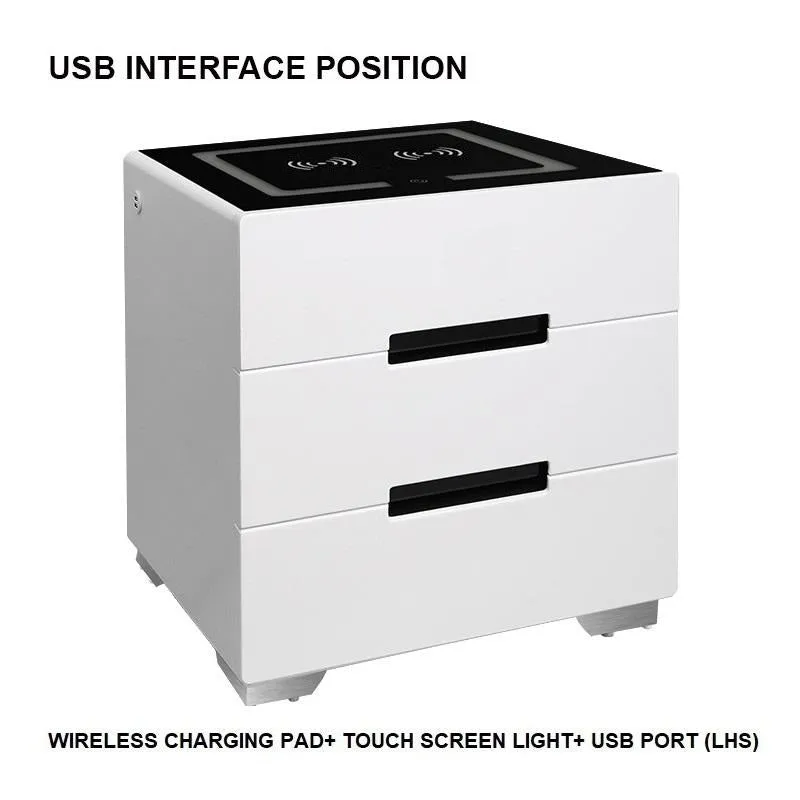 NEW!!!Smart Bedside Tables Side 3 Drawers Dual Wireless Charging USB Nightstand LED Light AU