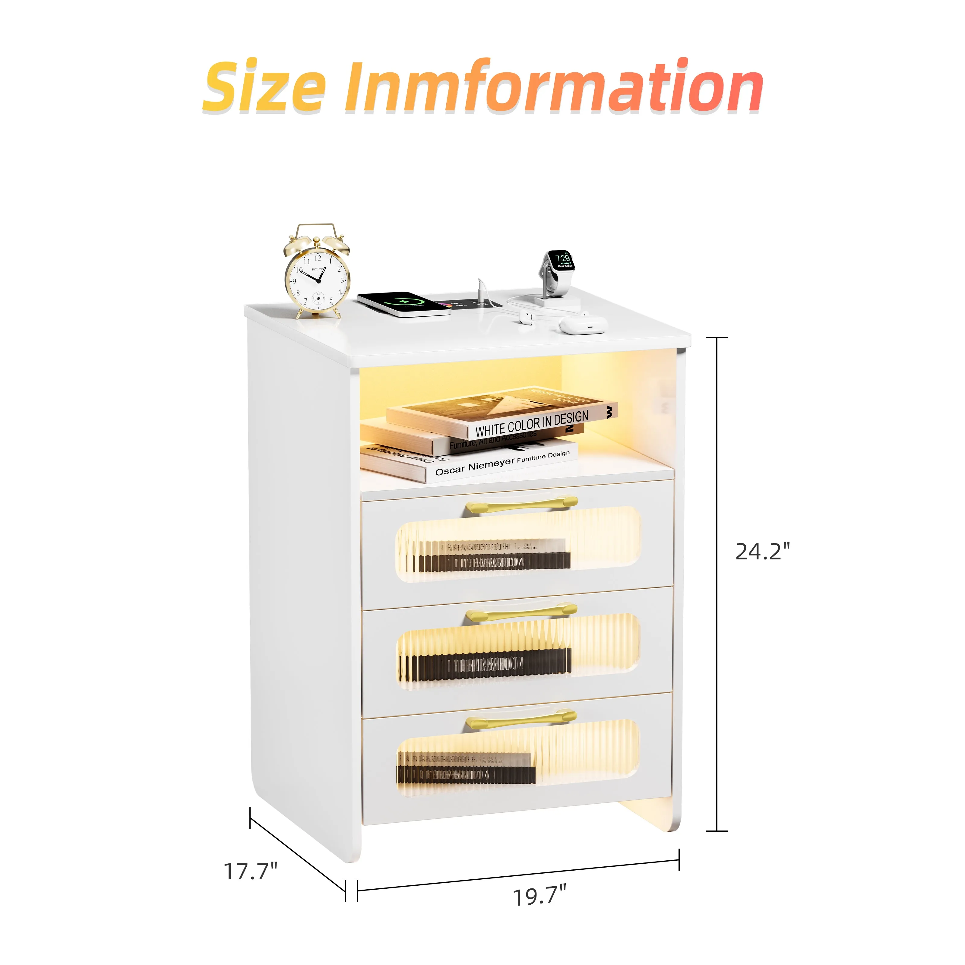 Nightstand with LED Lights and  Wireless Charging Station