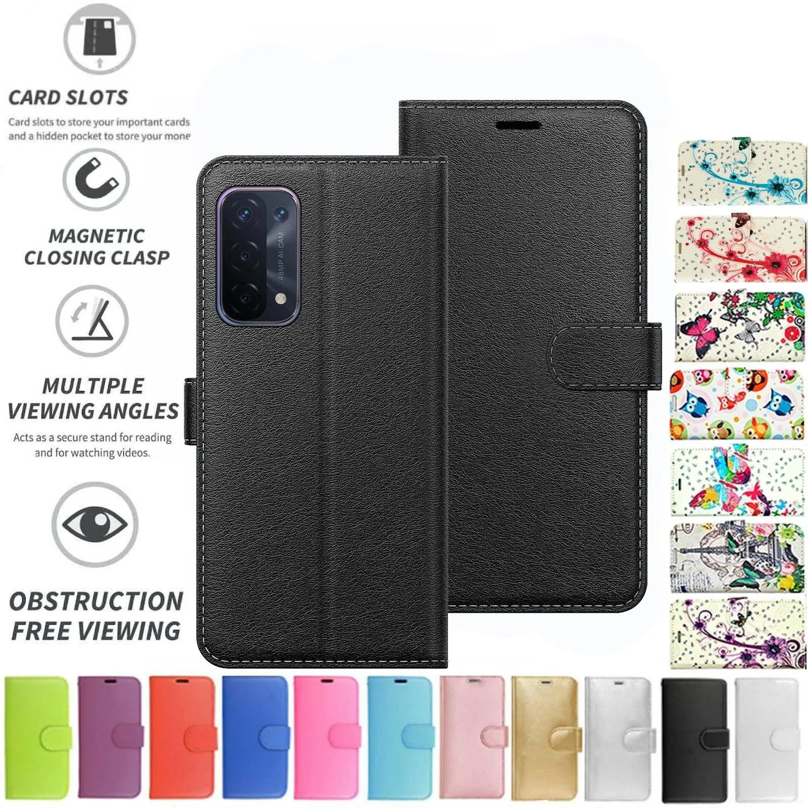 Oppo A54 Flip Folio Book Wallet Case [Black]