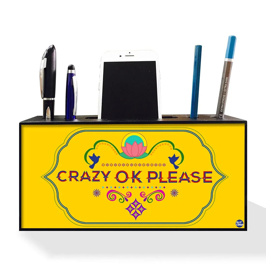 Pen Mobile Stand Holder Desk Organizer - Crazy Ok Please Yellow