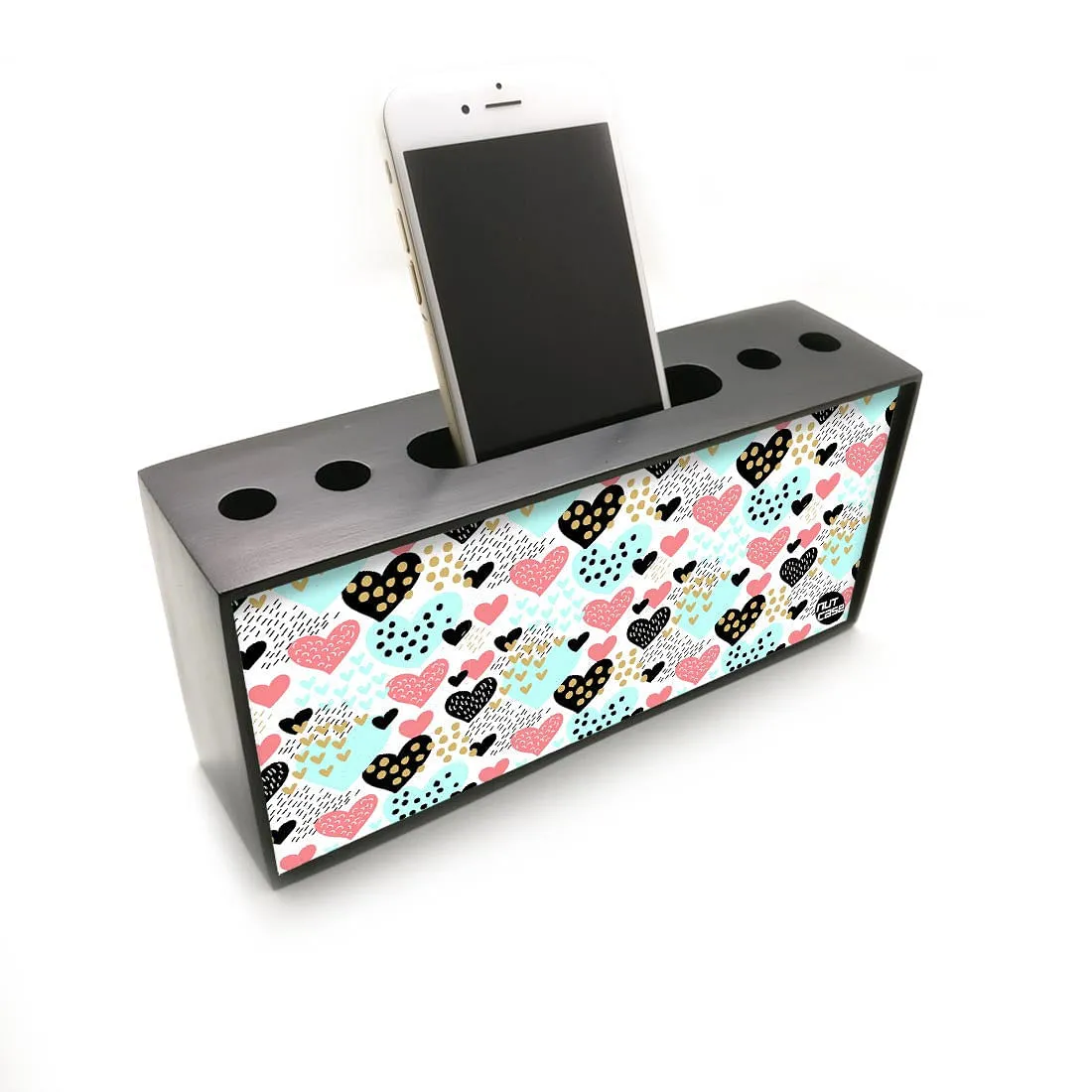 Pen Mobile Stand Holder Desk Organizer - Doted Hearts