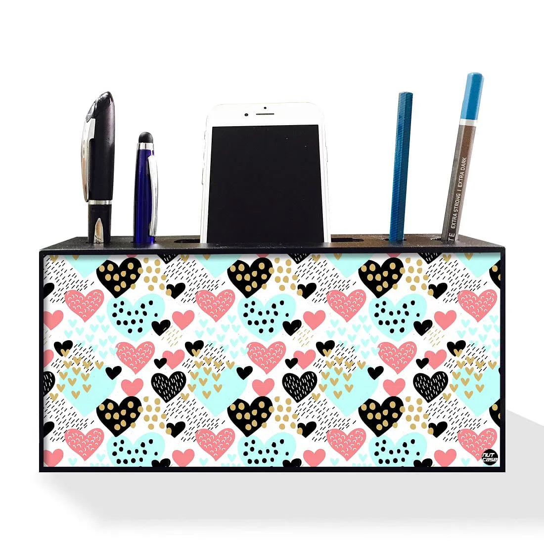 Pen Mobile Stand Holder Desk Organizer - Doted Hearts