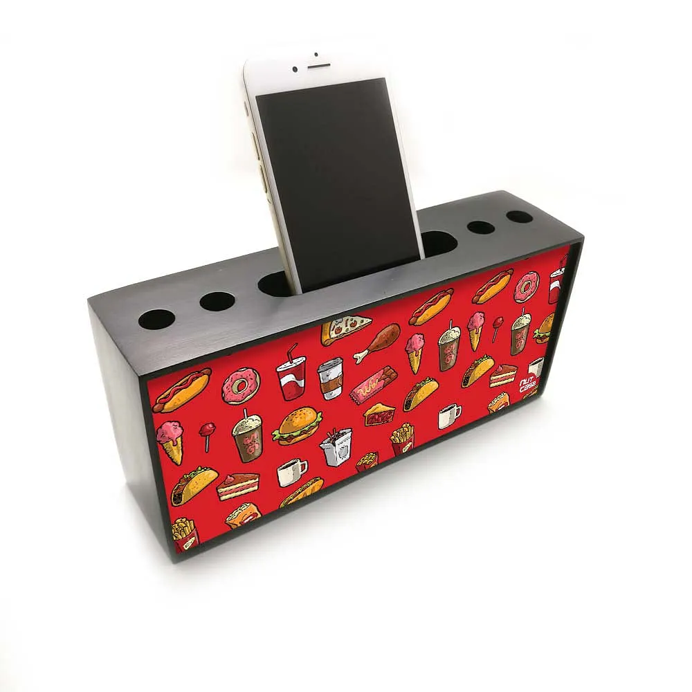 Pen Mobile Stand Holder Desk Organizer - Ice Cream Sticks And Cakes Red