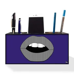 Pen Mobile Stand Holder Desk Organizer - Lips Blue