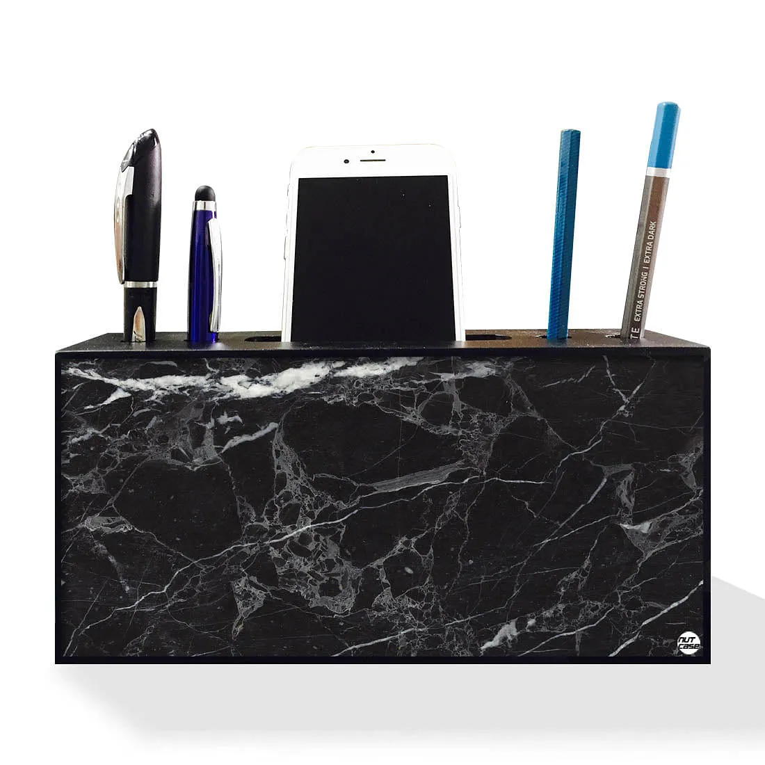 Pen Mobile Stand Holder Desk Organizer - Marble Black