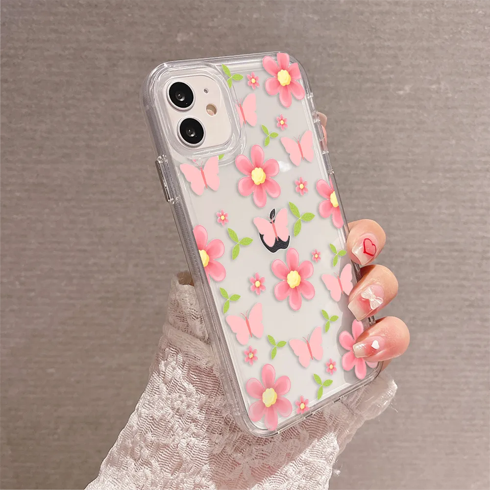 Pink Flower & Butterfly Clear Silicon Cover