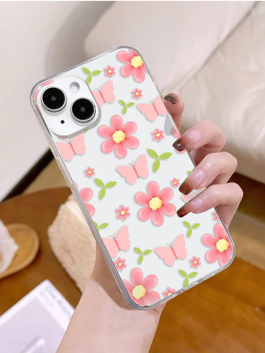 Pink Flower & Butterfly Clear Silicon Cover