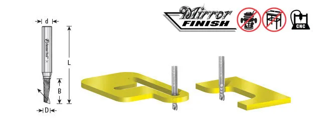 Plastic Cutting Spiral 'O' Flute CNC Router Bit | 4 Dia x 12 x 4 Shank x 64mm Long Up-Cut | 51636 | 738685516362