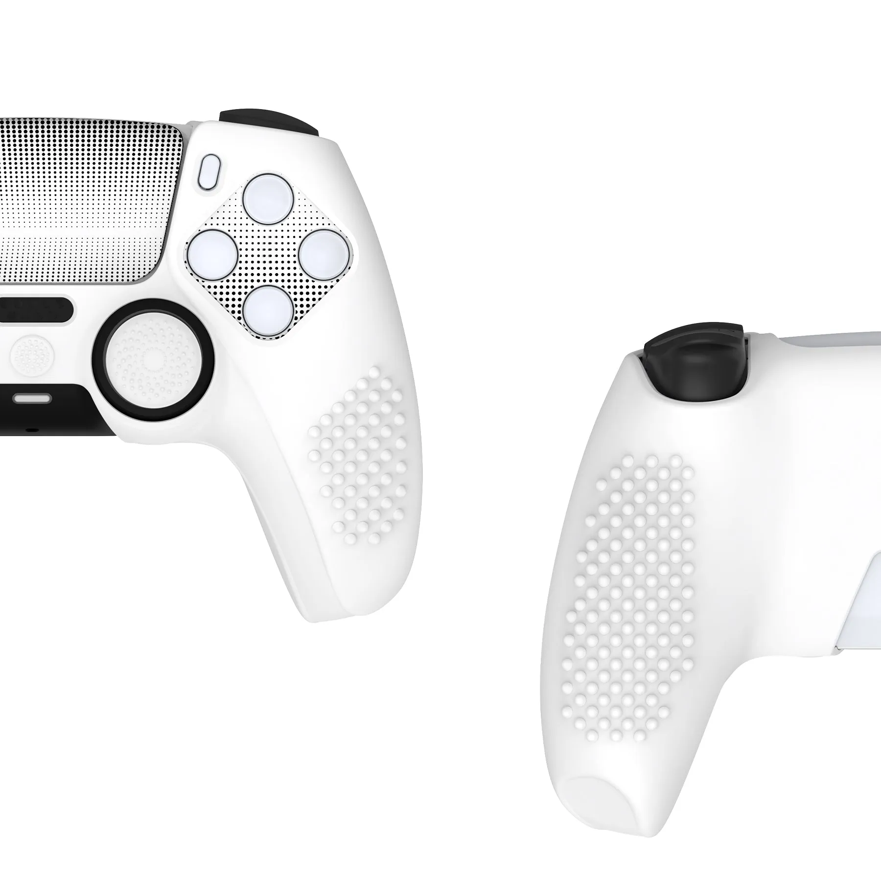 PlayVital 2 Set Upgraded 3D Studded Edition White Silicone Cover Skin for PS5 Controller with 6 Thumb Grips & 2 Stickers, Anti-Slip Shockproof Controller Grip Case - Compatible with Charging Dock - TVAPFP008