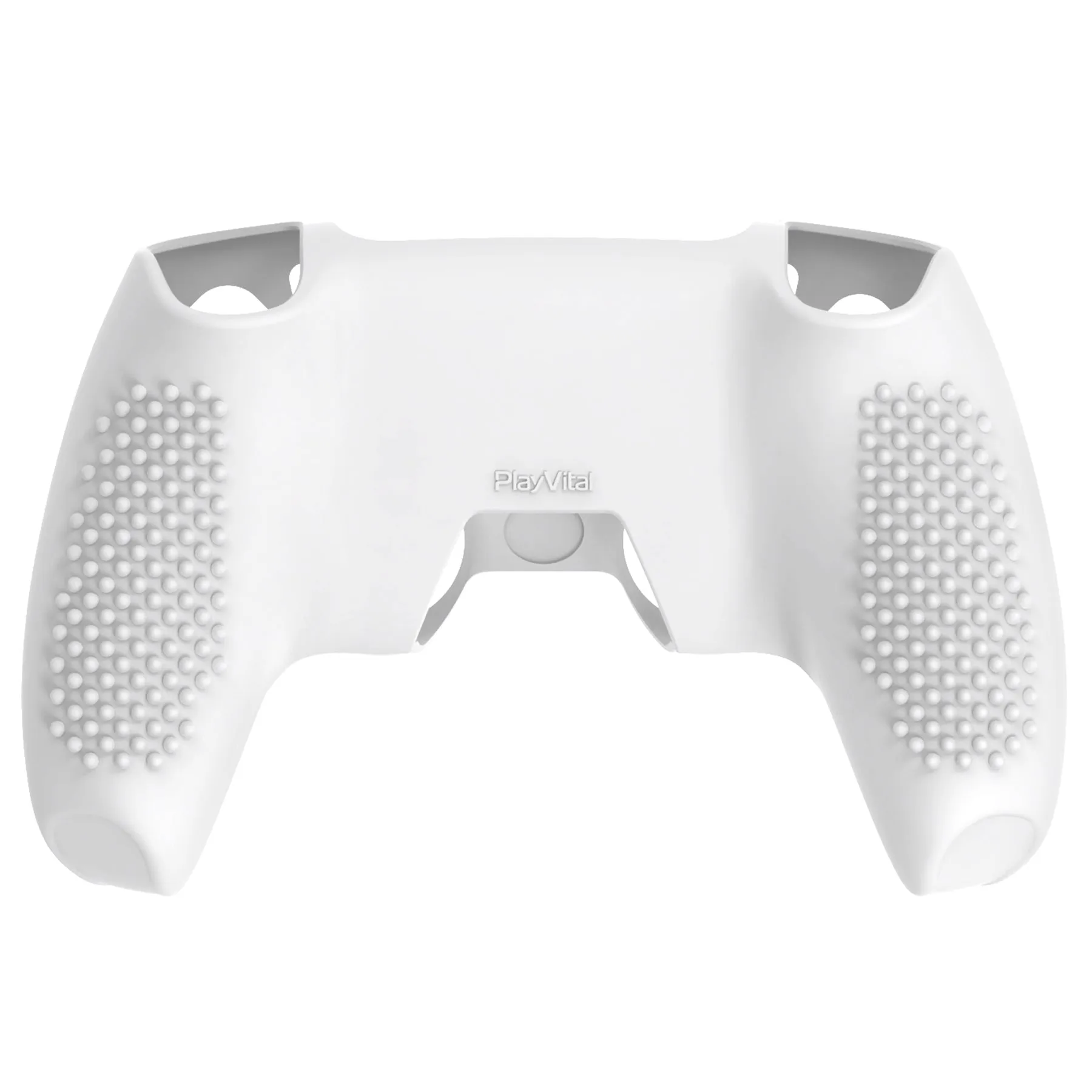 PlayVital 2 Set Upgraded 3D Studded Edition White Silicone Cover Skin for PS5 Controller with 6 Thumb Grips & 2 Stickers, Anti-Slip Shockproof Controller Grip Case - Compatible with Charging Dock - TVAPFP008