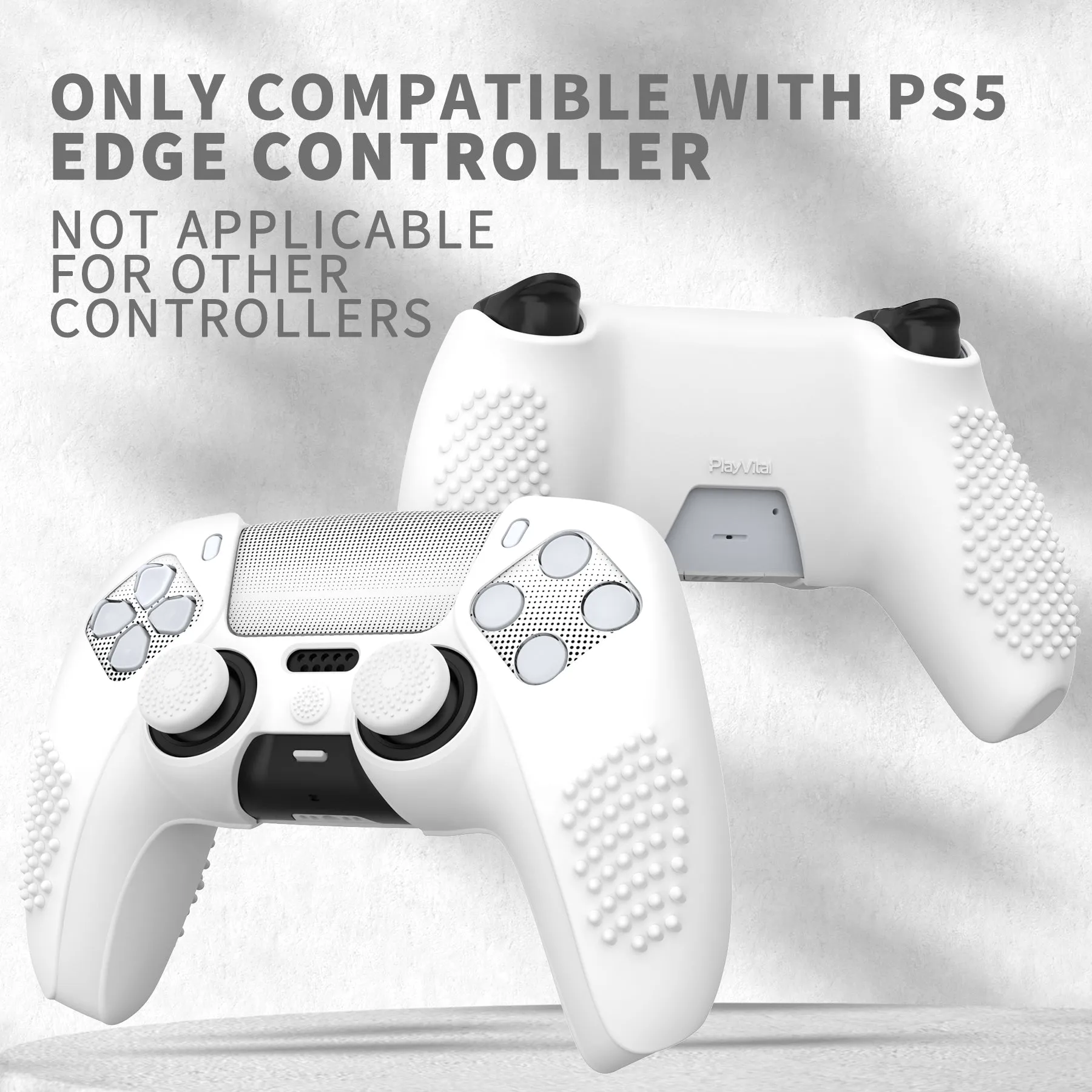 PlayVital 2 Set Upgraded 3D Studded Edition White Silicone Cover Skin for PS5 Controller with 6 Thumb Grips & 2 Stickers, Anti-Slip Shockproof Controller Grip Case - Compatible with Charging Dock - TVAPFP008