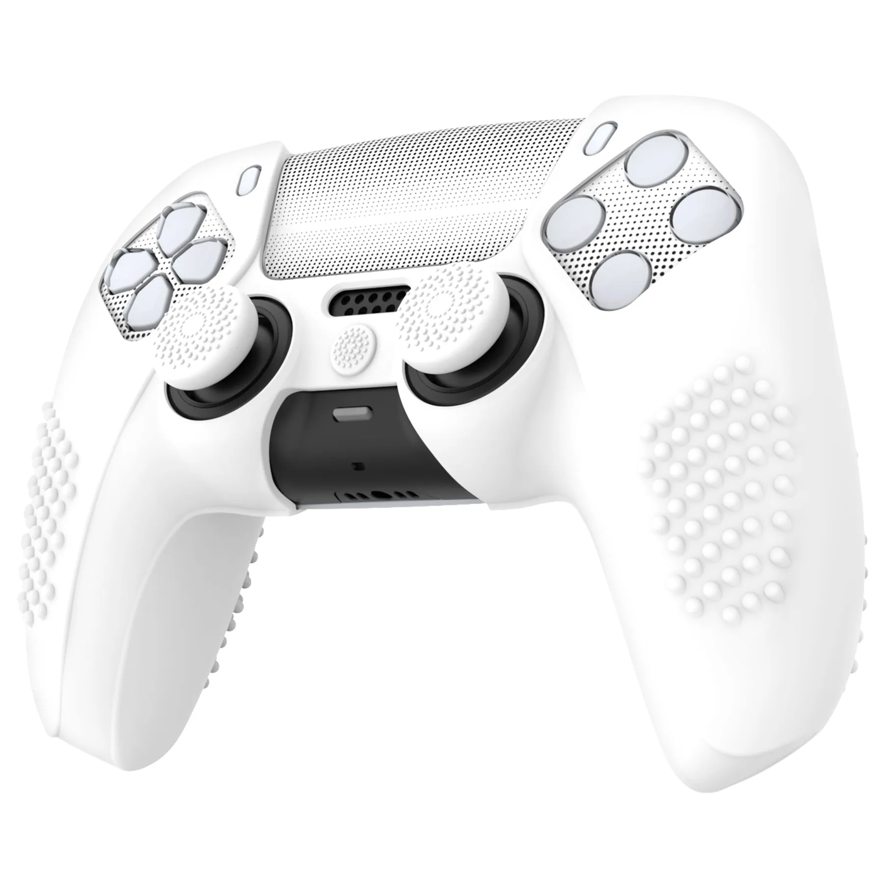 PlayVital 2 Set Upgraded 3D Studded Edition White Silicone Cover Skin for PS5 Controller with 6 Thumb Grips & 2 Stickers, Anti-Slip Shockproof Controller Grip Case - Compatible with Charging Dock - TVAPFP008