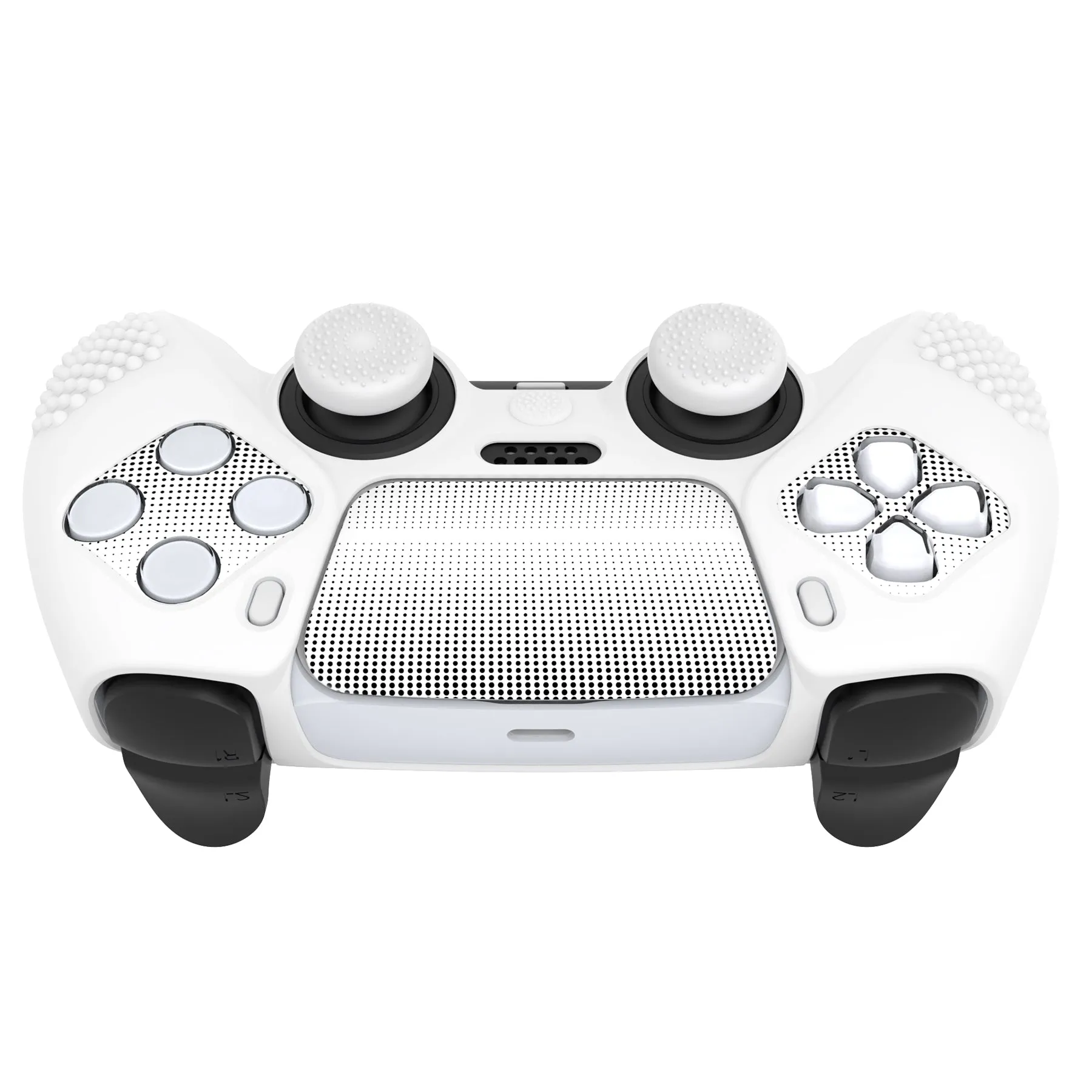 PlayVital 2 Set Upgraded 3D Studded Edition White Silicone Cover Skin for PS5 Controller with 6 Thumb Grips & 2 Stickers, Anti-Slip Shockproof Controller Grip Case - Compatible with Charging Dock - TVAPFP008