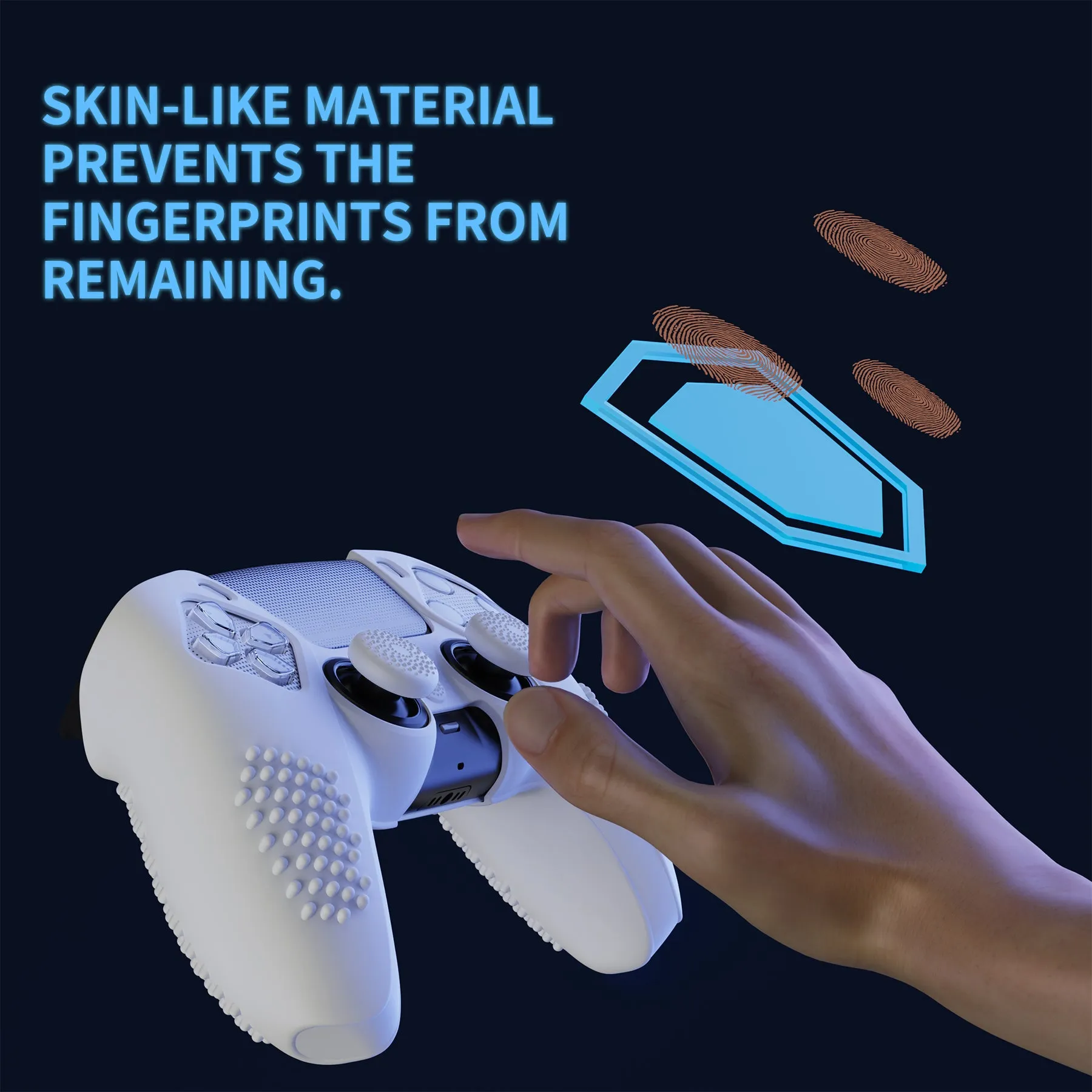 PlayVital 2 Set Upgraded 3D Studded Edition White Silicone Cover Skin for PS5 Controller with 6 Thumb Grips & 2 Stickers, Anti-Slip Shockproof Controller Grip Case - Compatible with Charging Dock - TVAPFP008