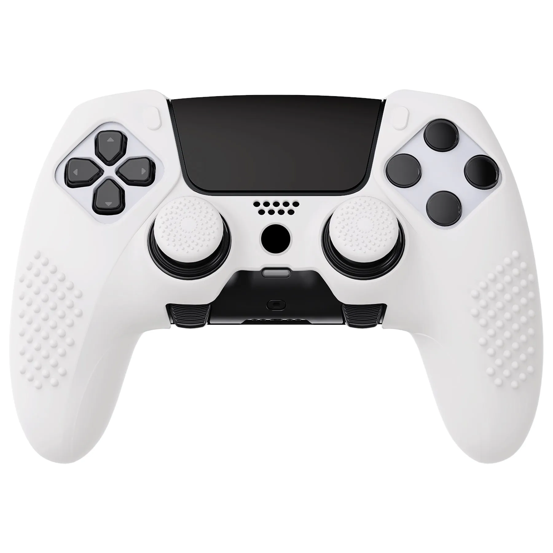 PlayVital 3D Studded Edition Anti-Slip Silicone Cover Case for ps5 Edge Controller, Soft Rubber Protector Skin for ps5 Edge Wireless Controller with 6 Thumb Grip Caps - White - ETPFP002