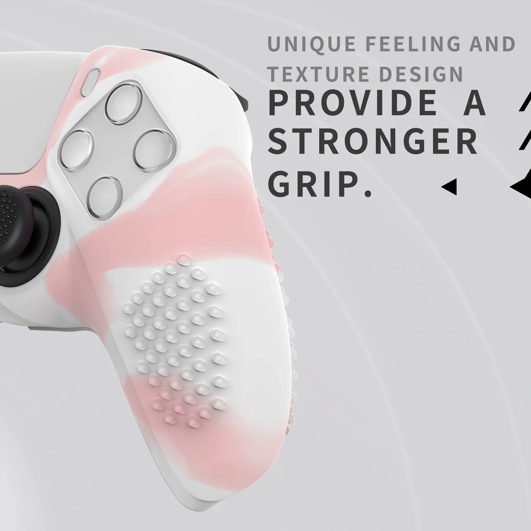 PlayVital 3D Studded Pink & White Ergonomic Soft Controller Silicone Case Grips for PS5, Rubber Protector Skins with 6 Black Thumbstick Caps for PS5 Controller - TDPF038