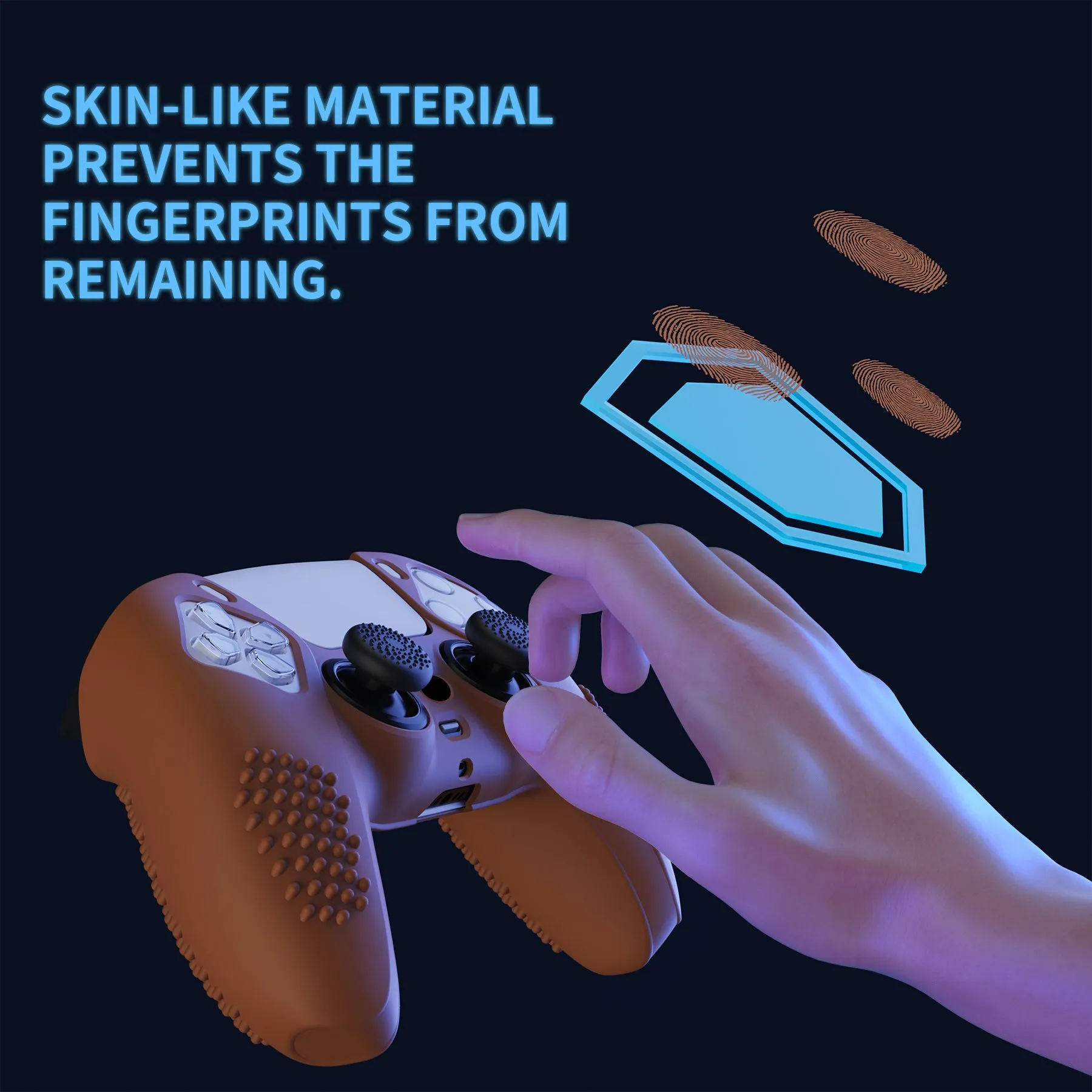 PlayVital 3D Studded Signal Brown Ergonomic Soft Controller Silicone Case Grips for PS5, Rubber Protector Skins with 6 Black Thumbstick Caps for PS5 Controller - TDPF032