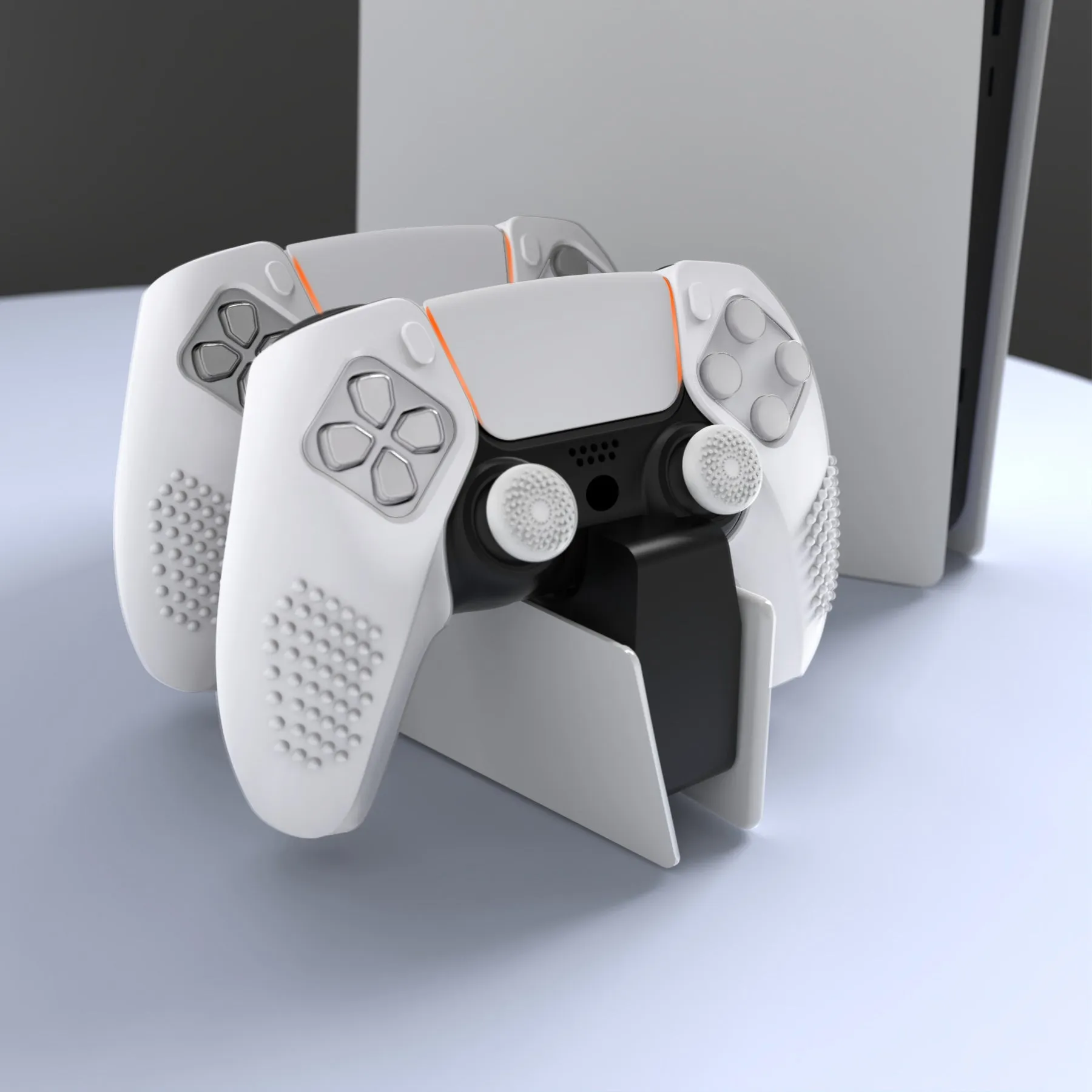 PlayVital 3D Studded White Ergonomic Soft Controller Silicone Case Grips for PS5, Rubber Protector Skins with 6 White Thumbstick Caps for PS5 Controller - Compatible with Charging Station - TDPF034