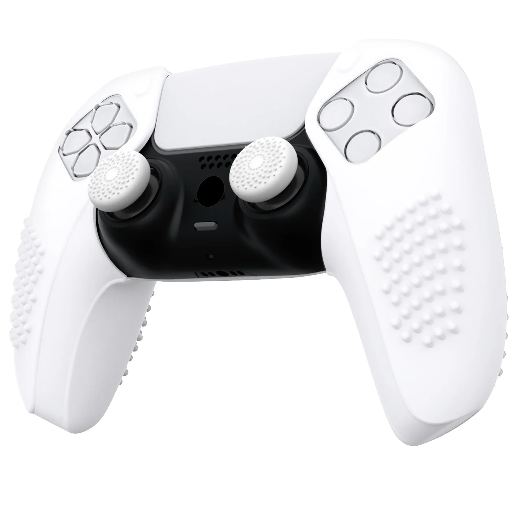 PlayVital 3D Studded White Ergonomic Soft Controller Silicone Case Grips for PS5, Rubber Protector Skins with 6 White Thumbstick Caps for PS5 Controller - Compatible with Charging Station - TDPF034