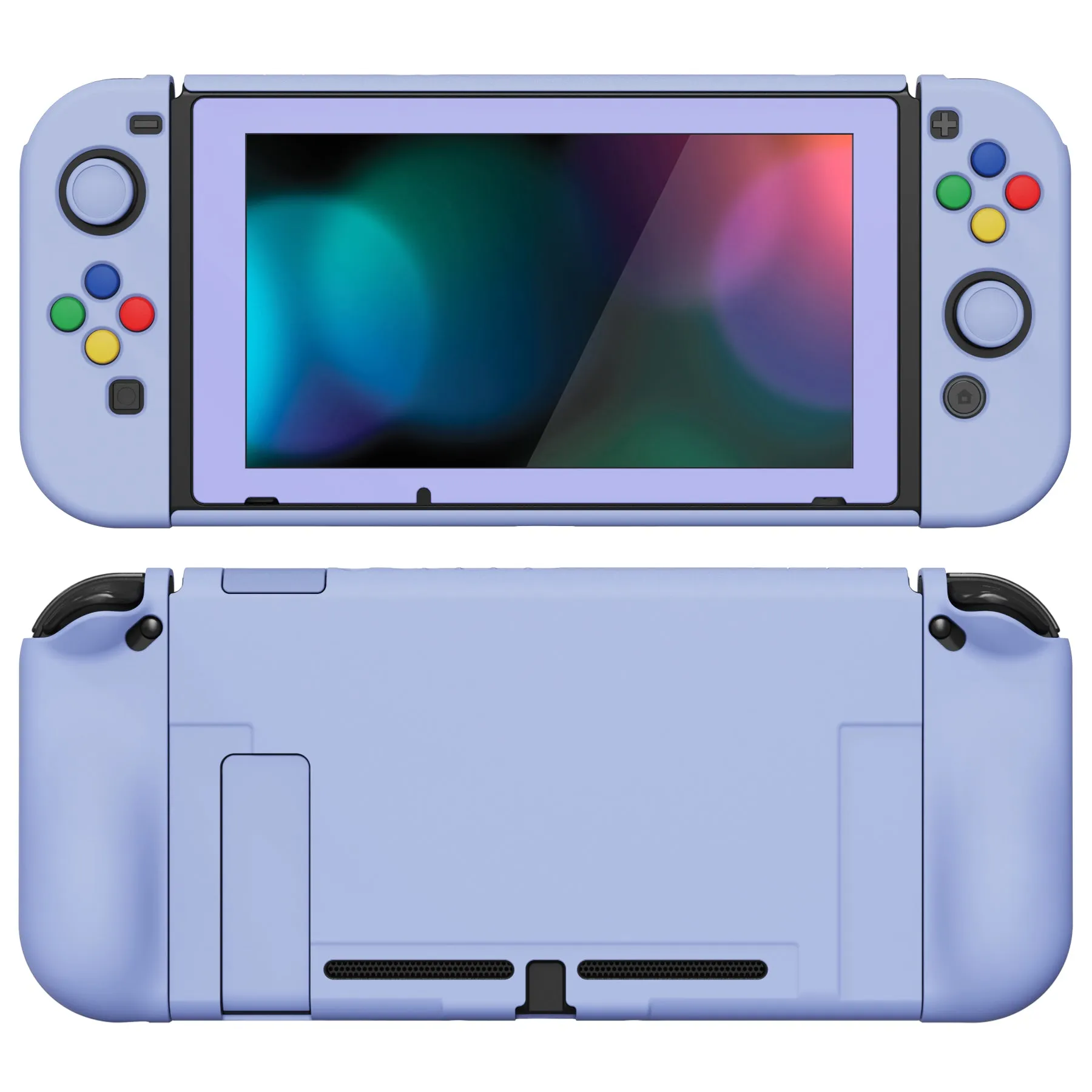 PlayVital AlterGrips Dockable Protective Case Ergonomic Grip Cover for Nintendo Switch, Interchangeable Joycon Cover w/Screen Protector & Thumb Grip Caps & Button Caps - Light Violet - TNSYP3008