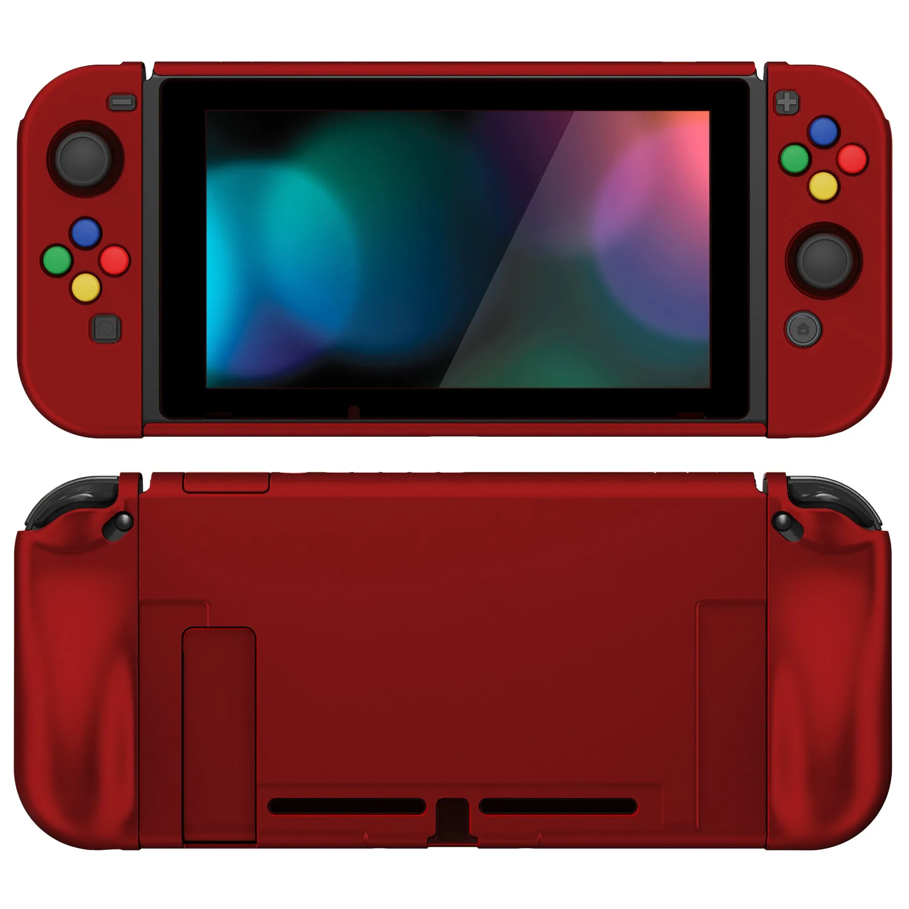 PlayVital AlterGrips Dockable Protective Case Ergonomic Grip Cover for Nintendo Switch, Interchangeable Joycon Cover w/Screen Protector & Thumb Grip Caps & Button Caps - Scarlet Red - TNSYP3004