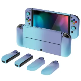 PlayVital AlterGrips Protective Slim Case for Nintendo Switch OLED, Ergonomic Grip Cover for Joycon, Dockable Hard Shell for Switch OLED with Thumb Grip Caps & Button Caps - Gradient Violet Blue - JSOYP3003