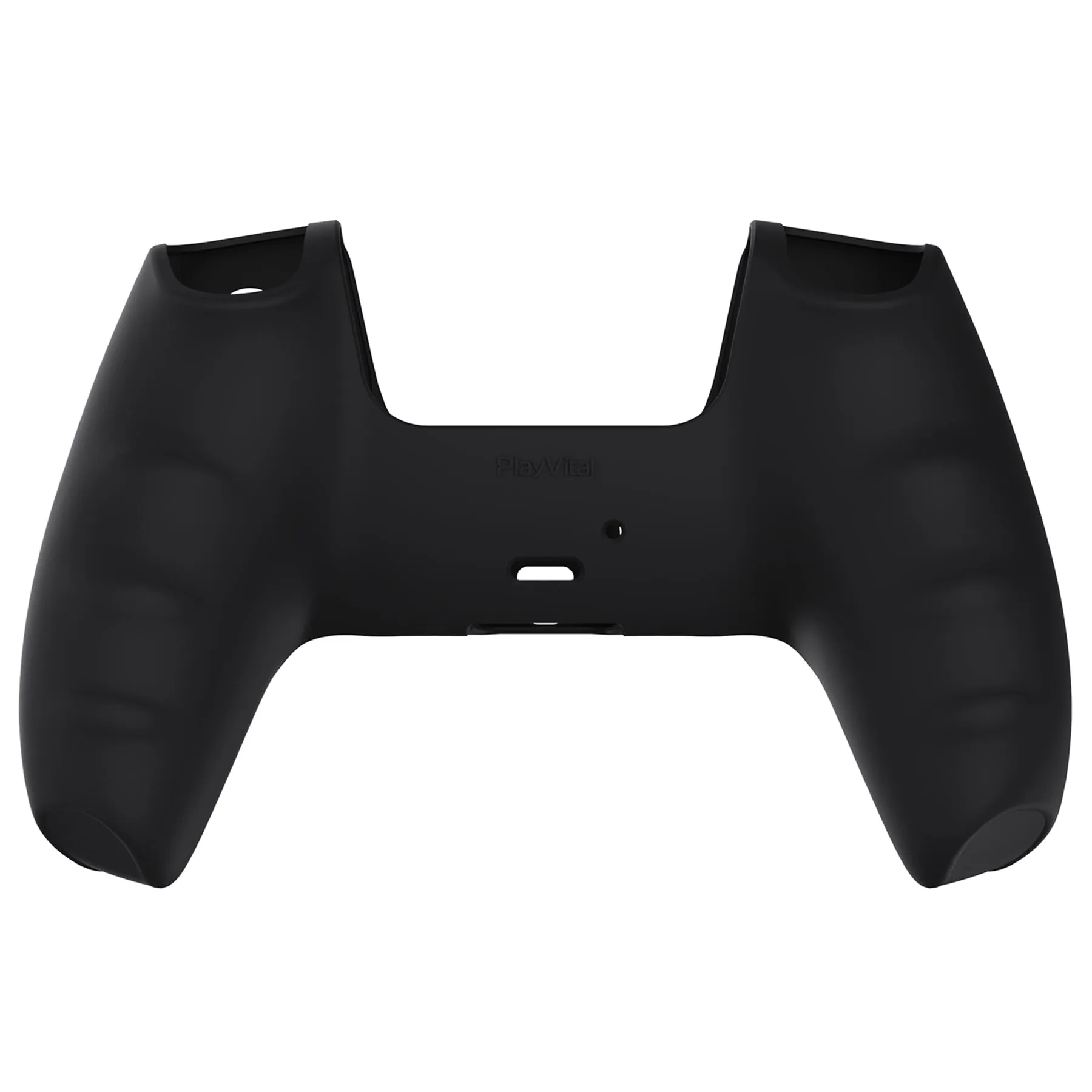 PlayVital Black Pure Series Anti-Slip Silicone Cover Skin for Playstation 5 Controller, Soft Rubber Case for PS5 Controller with Black Thumb Grip Caps - KOPF001