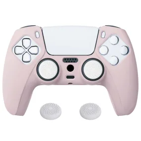 PlayVital Cherry Blossoms Pink Pure Series Anti-Slip Silicone Cover Skin for PS 5 Controller, Soft Rubber Case for PS5 Controller with White Thumb Grip Caps - KOPF019